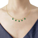 14K Yellow Gold 1.65ct Green Emerald Five Pear Pendant Paperclip Chain Necklace 16" Long