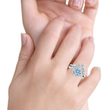 Two Piece Round Halo Bridal Ring Aquamarine CZ 925 Sterling Silver Wholesale