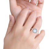 Art Deco Hexagon Shape Wedding Bridal Ring Round Lab Created White Opal 925 Sterling Silver