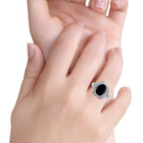 Oval Petite Dainty Simulated Black Onyx Ring Solid Oxidized 925 Sterling Silver
