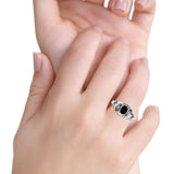 Petite Dainty Vintage Style Oval Simulated Black Onyx Ring Solid Oxidized 925 Sterling Silver