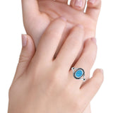 Oval Rope Beaded Oxidized Split Shank Created Blue Opal Ring 925 Sterling Silver Wholesale
