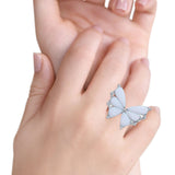 Butterfly Petite Dainty Thumb Ring Lab Created White Opal Statement Fashion Ring 925 Sterling Silver