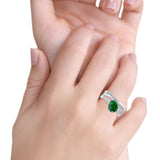 Weave Teardrop Pear Twist Infinity Shank Wedding Bridal Piece Ring Simulated Green Emerald CZ 925 Sterling Silver