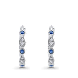 Huggie Hoop Earrings Round Simulated Blue Sapphire CZ 925 Sterling Silver