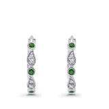 Huggie Hoop Earrings Round Simulated Green Emerald CZ 925 Sterling Silver
