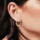 14K Yellow Gold .16ct G SI Diamond & Blue Sapphire Hoop Huggie Earrings