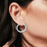 Half Eternity Huggie Hoop Earrings Round Simulated Blue Sapphire Cubic Zirconia 925 Sterling Silver (21mm)
