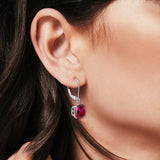 Cushion Cut Bridal Dangling Leverback Earrings Simulated Ruby CZ 925 Sterling Silver (3mm-10mm)