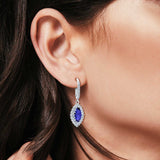 Halo Marquise Dangling Leverback Wedding Earrings Simulated Blue Sapphire CZ 925 Sterling Silver (31mm)