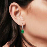 Pear Shape Dangling Leverback Earrings Wedding Simulated Green Emerald CZ 925 Sterling Silver (22mm)