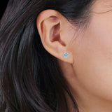 Round Hidden Halo Stud Earring Simulated Aquamarine 925 Sterling Silver Wholesale