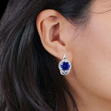 Halo Round Huggie Hoop Earrings Simulated Blue Sapphire 925 Sterling Silver Wholesale