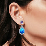 Amethyst Stud Earrings Pear Lab Created Blue Opal Simulated CZ 925 Sterling Silver (31mm)