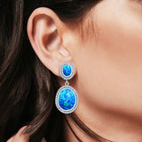 Stud Earring Lab Created Blue Opal Halo 925 Sterling Silver (36mm)