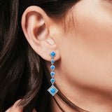 Drop Dangle Square Stud Earrings Lab Created Blue Opal 925 Sterling Silver(40mm)