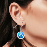 Drop Dangle Peace Sign Earrings Lab Created Blue Opal 925 Sterling Silver(18mm)