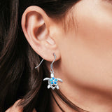 Drop Dangle Turtle Earrings Lab Created Blue Opal 925 Sterling Silver (17mm)