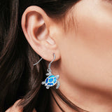 Drop Dangle Turtle Earrings Lab Created Blue Opal 925 Sterling Silver (17mm)