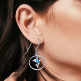 Drop Dangle Dolphin Earrings Lab Created Blue Opal 925 Sterling Silver (22mm)