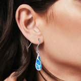 Drop Dangle Earrings Lab Created Blue Opal 925 Sterling Silver (24mm)
