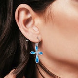 Drop Dangle Earrings Lab Created Blue Opal Simulated CZ 925 Sterling Silver(24mm)