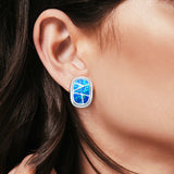 Stud Earrings Lab Created Blue Opal 925 Sterling Silver (18mm)