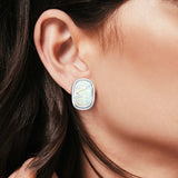 Stud Earrings Lab Created White Opal 925 Sterling Silver (18mm)