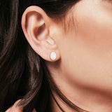 Oval Stud Earrings Lab Created White Opal 925 Sterling Silver (7mm)