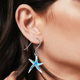 Starfish Drop Dangle Earrings Lab Created Blue Opal 925 Sterling Silver(25mm)