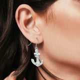 Anchor Drop Dangle Earrings Lab Created White Opal 925 Sterling Silver(24mm)