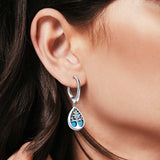 Tree of Life Dangling Leverback Earrings Lab Created Blue Opal 925 Sterling Silver (15mm)