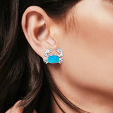 Crab Stud Earrings Lab Created Blue Opal 925 Sterling Silver (14mm)