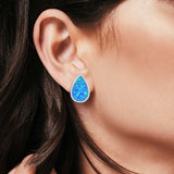 Pear Shape Stud Earrings Lab Created Blue Opal 925 Sterling Silver (16mm)