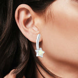 Shooting Star Stud Earrings Lab Created White Opal 925 Sterling Silver (13mm)