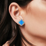 Cushion Cut Stud Earrings Lab Created Blue Opal 925 Sterling Silver (15mm)