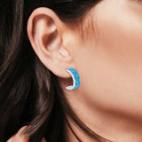 Half Hoop Stud Earrings Lab Created Blue Opal 925 Sterling Silver (15mm)