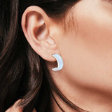 Half Hoop Stud Earrings Lab Created White Opal 925 Sterling Silver (15mm)