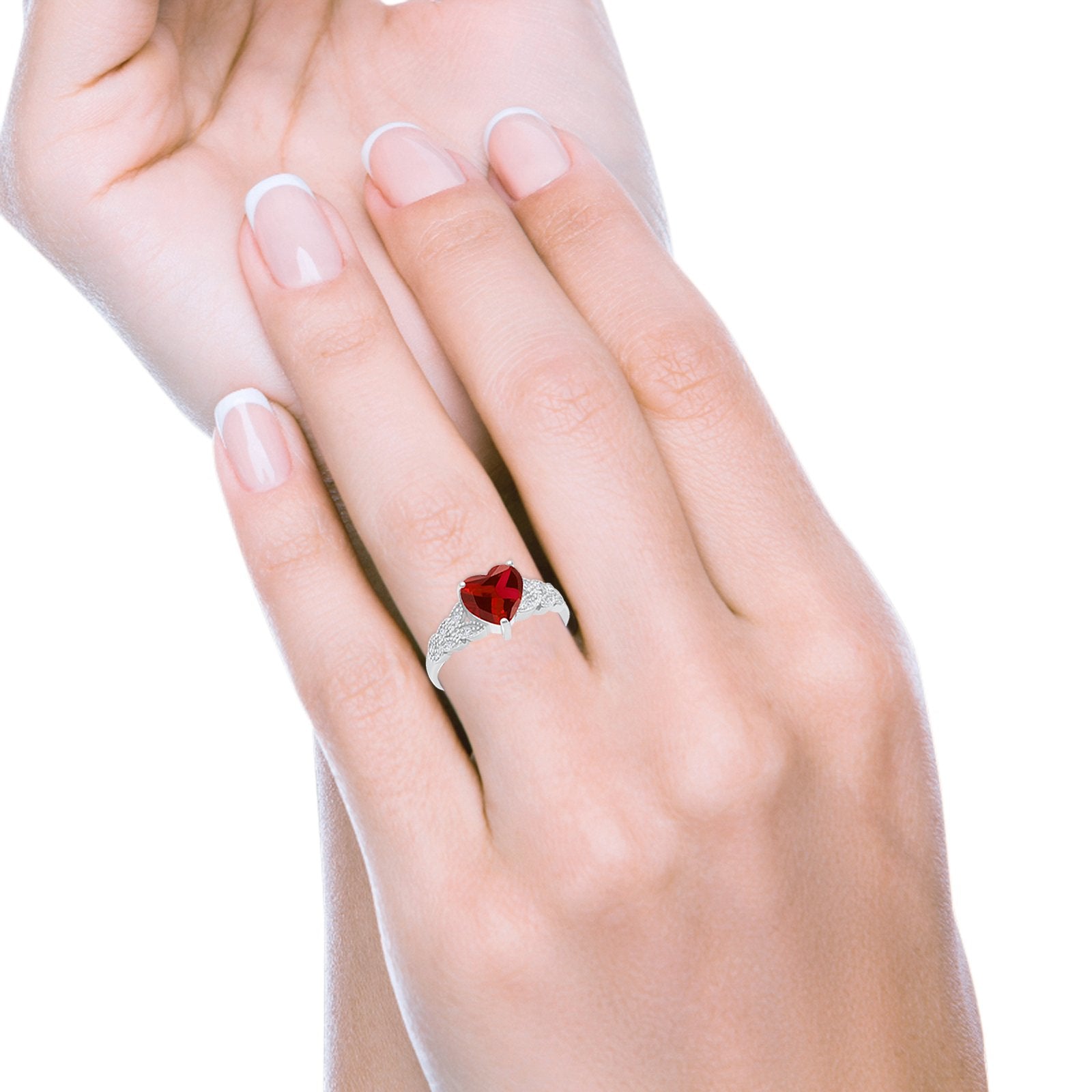 Accent Heart Promise Ring Simulated Garnet Cubic Zirconia 925 Sterling Silver