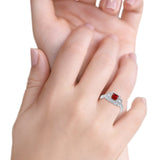 Halo Wedding Ring Baguette Simulated Garnet CZ 925 Sterling Silver