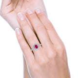 Halo Starburst Flower Wedding Ring Simulated Ruby CZ 925 Sterling Silver