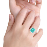 Halo Emerald Cut Engagement Ring Simulated Paraiba Tourmaline CZ 925 Sterling Silver