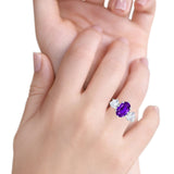 Oval Art Deco Engagement Ring Simulated Amethyst CZ 925 Sterling Silver
