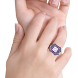 Three Piece Art Deco Princess Cut Wedding Ring Amethyst Simulated Cubic Zirconia 925 Sterling Silver