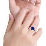 Flower Art Deco Wedding Ring Round Black Simulated Blue Sapphire CZ 925 Sterling Silver