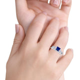 Two Piece Art Deco Princess Cut Wedding Bridal Ring Simulated Blue Sapphire CZ 925 Sterling Silver