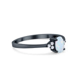 Art Deco Oval Engagement Ring Black Tone, Lab Created White Opal 925 Sterling Silver