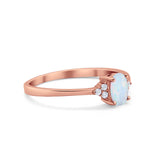 Art Deco Oval Engagement Ring Rose Tone, Created White Opal 925 Sterling Silver