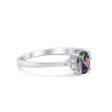 Art Deco Oval Engagement Ring Simulated Rainbow CZ 925 Sterling Silver