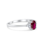 Art Deco Oval Engagement Ring Simulated Ruby CZ 925 Sterling Silver